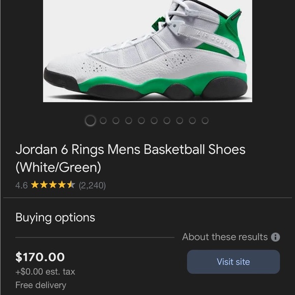 Mens 10.5 Jordan 6 rings lucky green like new - Picture 4 of 4